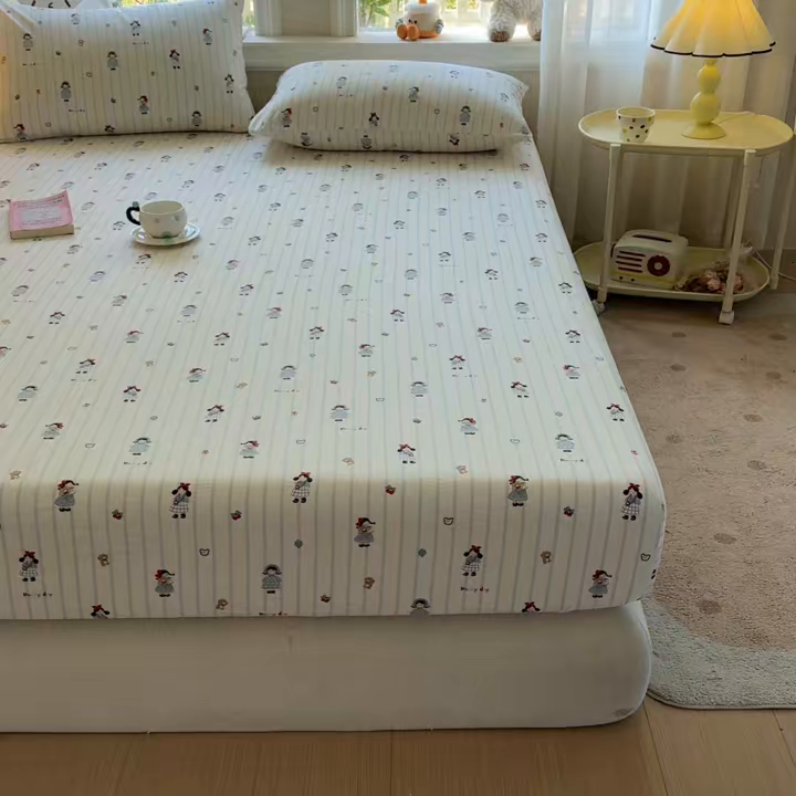 91家纺网 家纺一手货源 找家纺 女子家纺 2026新款全棉纯棉印花卡通单床笠 少女日记