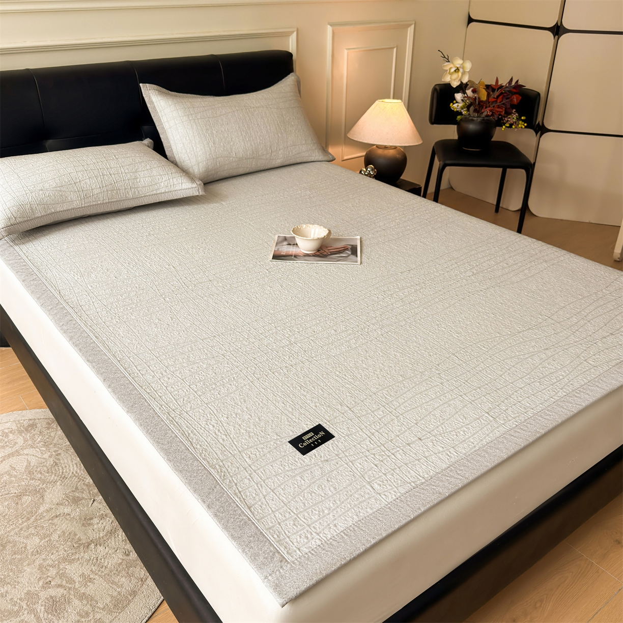 91家纺网 家纺一手货源 找家纺 耐思家纺 2026新款复合三明治PE乙纶提花冰豆豆凉席罗马曲线系列（提供买家秀） 罗马曲线-卡其床席款