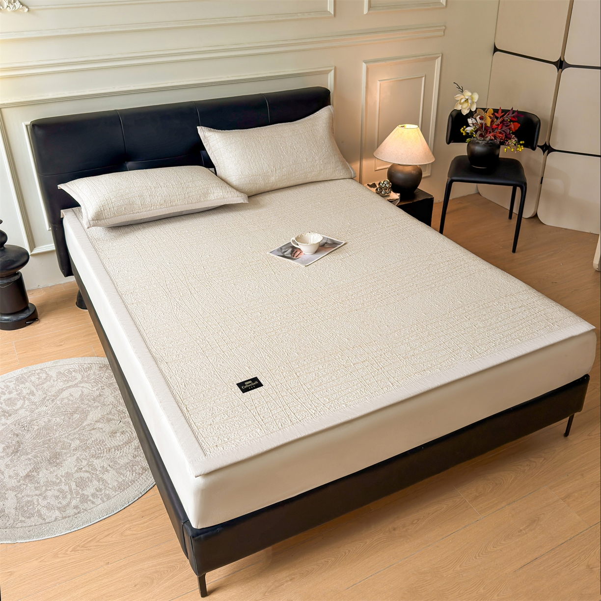 91家纺网 家纺一手货源 找家纺 耐思家纺 2026新款复合三明治PE乙纶提花冰豆豆凉席罗马曲线系列（提供买家秀） 罗马曲线-卡其床席款