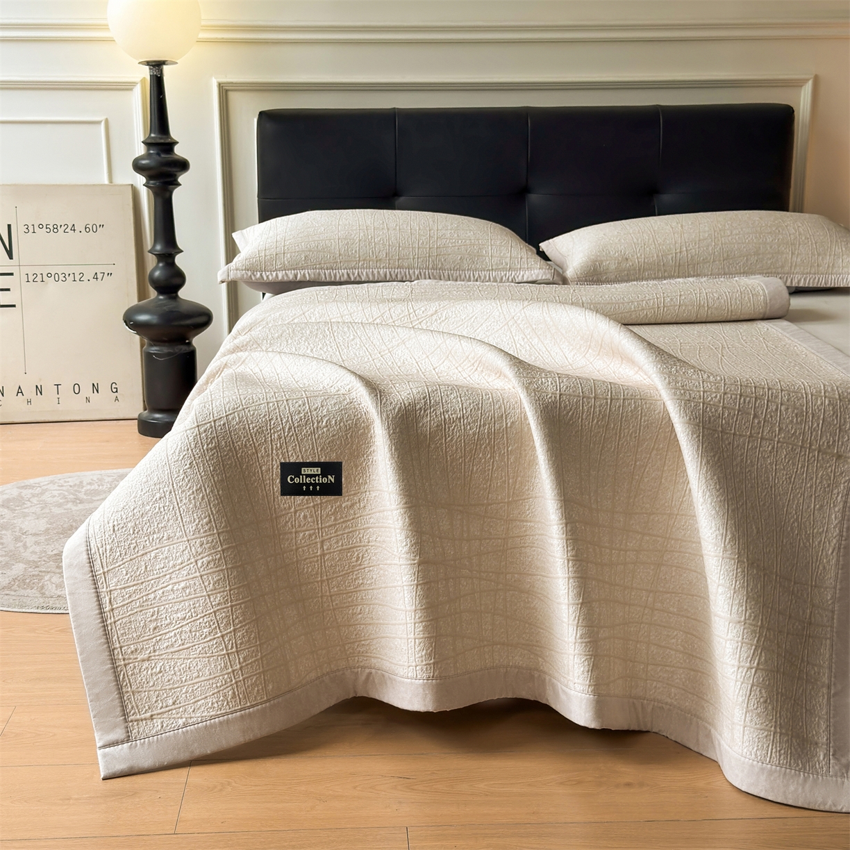 91家纺网 家纺一手货源 找家纺 耐思家纺 2026新款复合三明治PE乙纶提花冰豆豆凉席罗马曲线系列（提供买家秀） 罗马曲线-卡其床席款