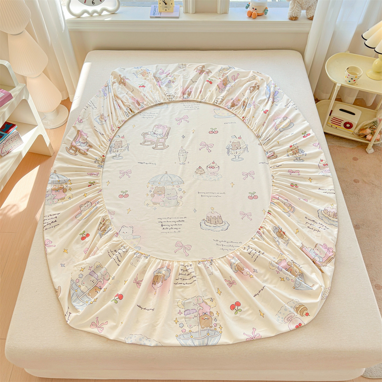 91家纺网 家纺一手货源 找家纺 女子家纺 2026新款全棉纯棉印花卡通单床笠 童年趣宝