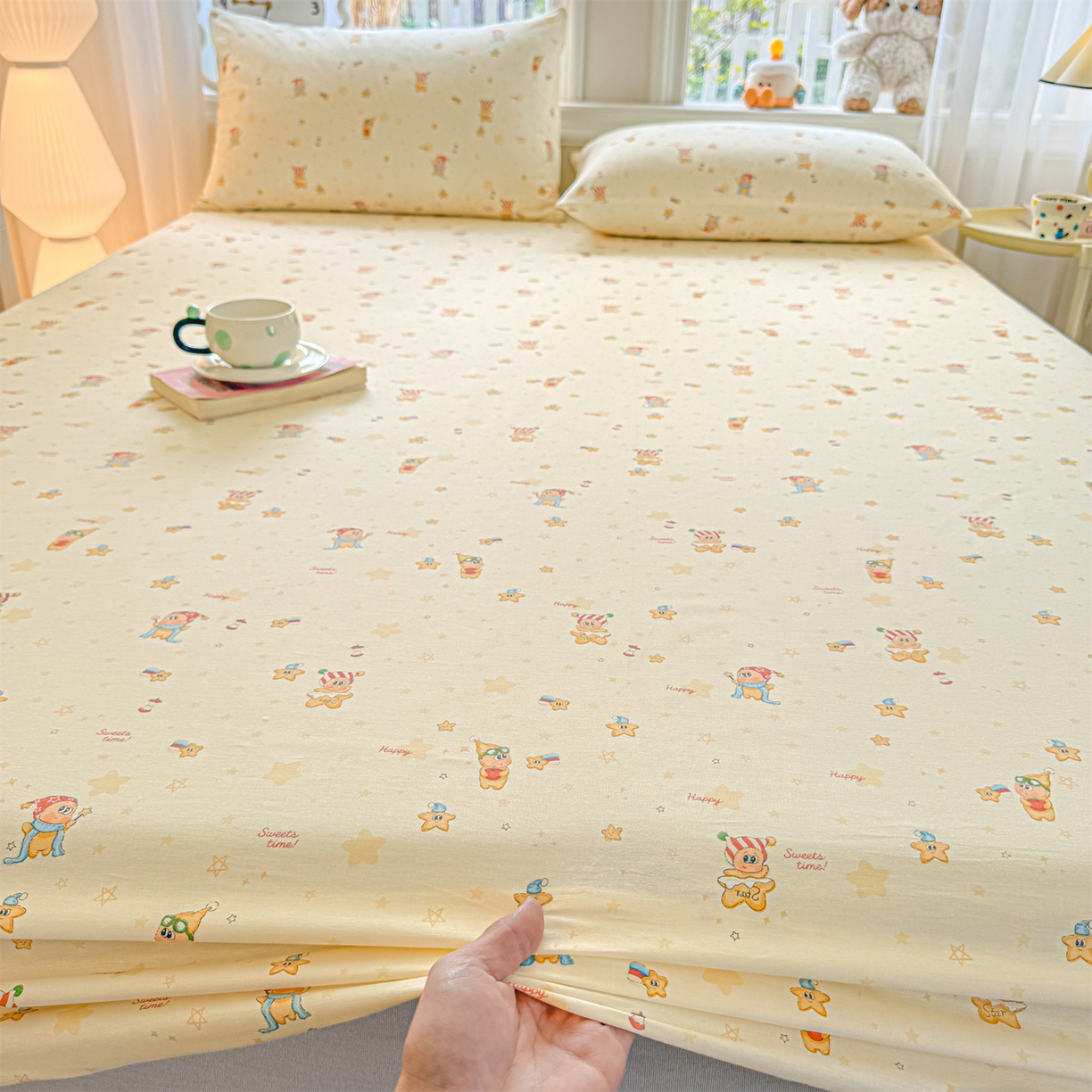91家纺网 家纺一手货源 找家纺 女子家纺 2026新款全棉纯棉印花卡通单床笠 芝士星星仔