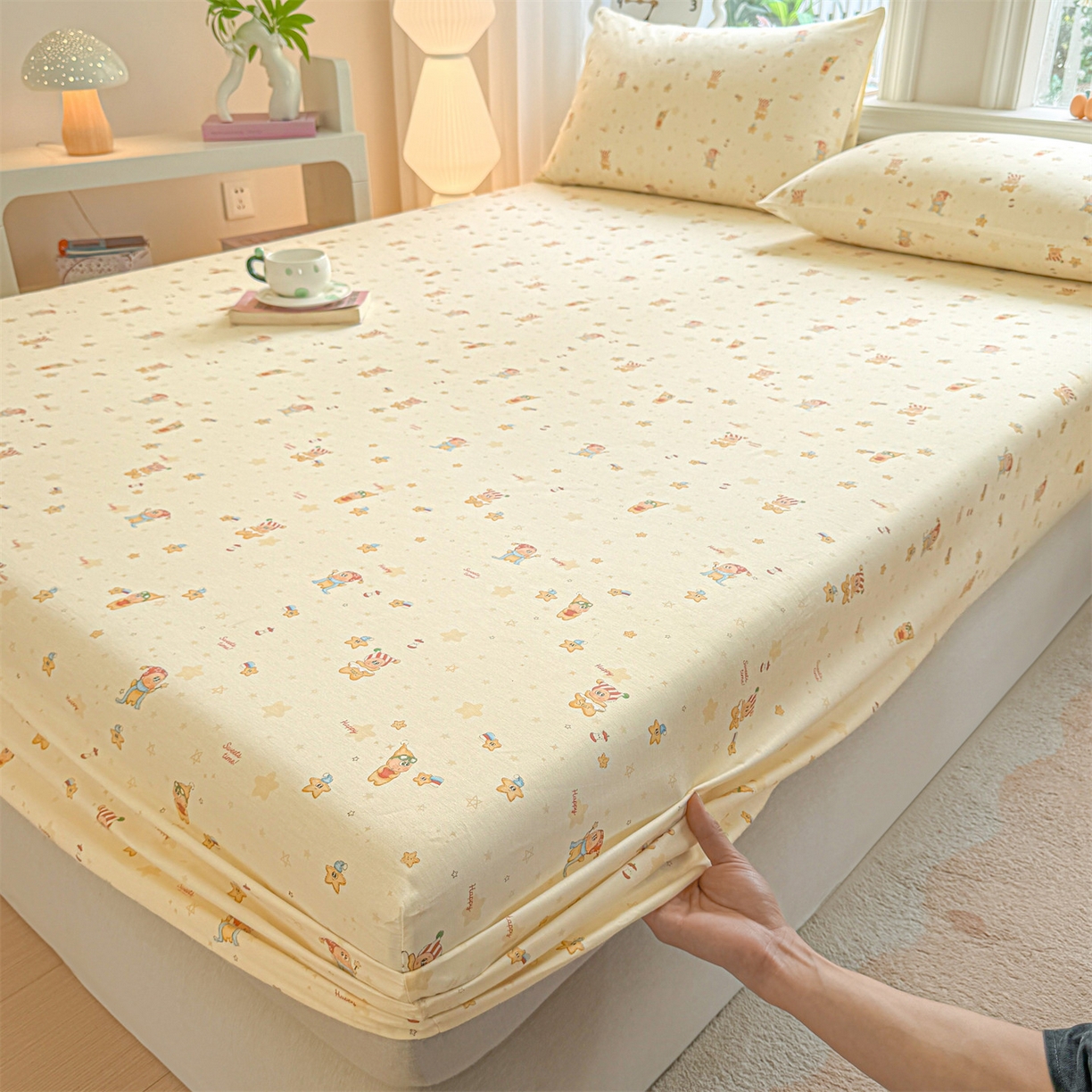 91家纺网 家纺一手货源 找家纺 女子家纺 2026新款全棉纯棉印花卡通单床笠 芝士星星仔