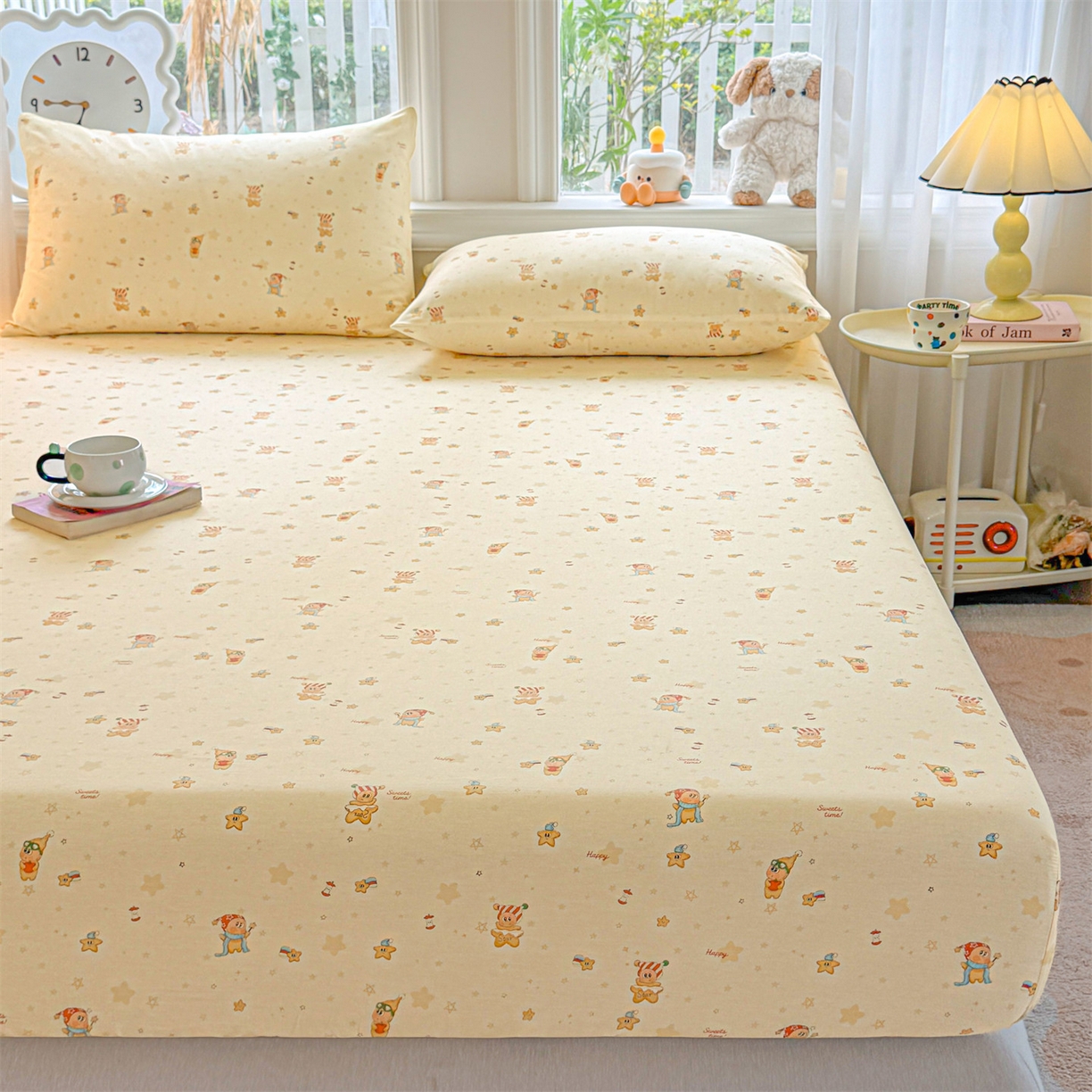 91家纺网 家纺一手货源 找家纺 女子家纺 2026新款全棉纯棉印花卡通单床笠 芝士星星仔