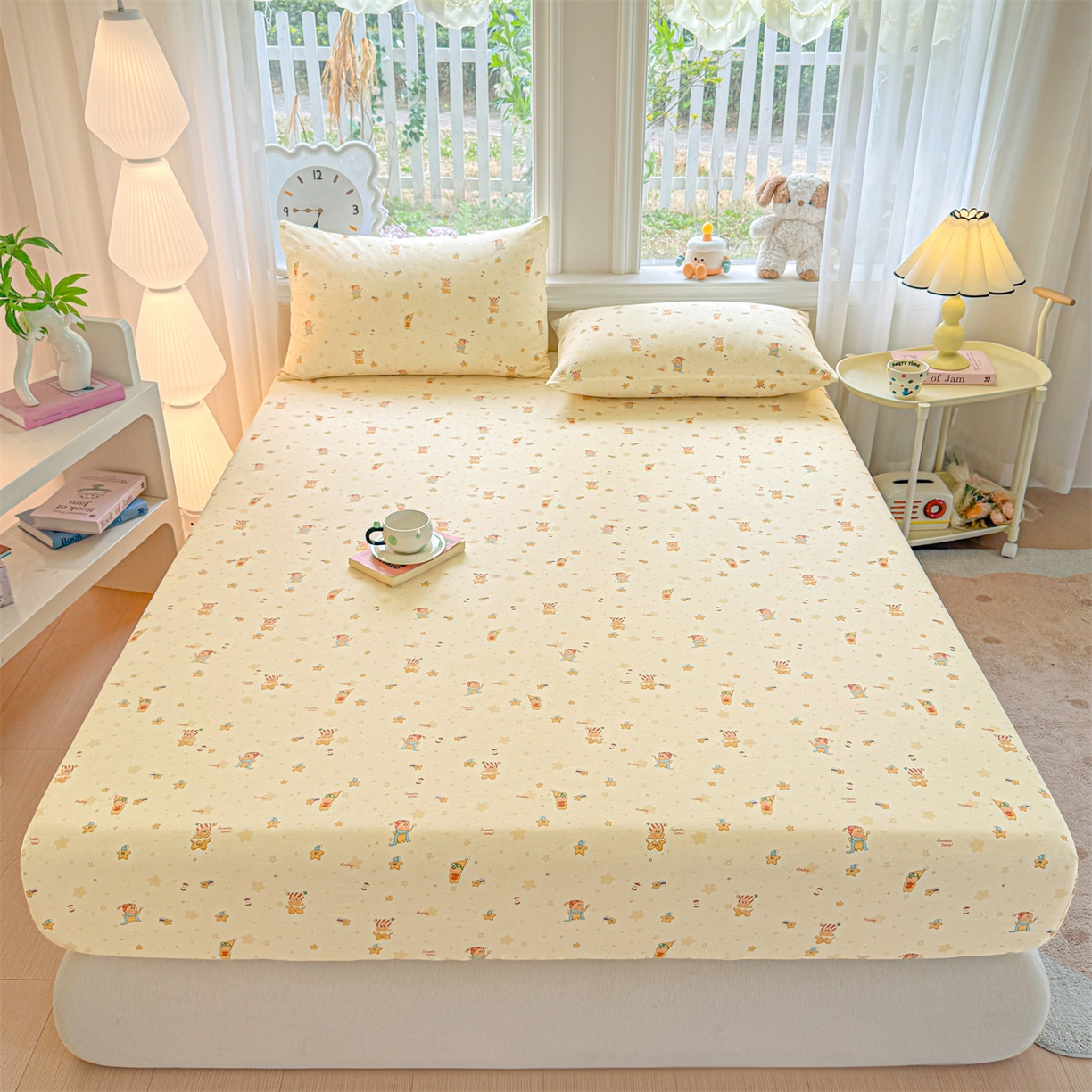 91家纺网 家纺一手货源 找家纺 女子家纺 2026新款全棉纯棉印花卡通单床笠 芝士星星仔