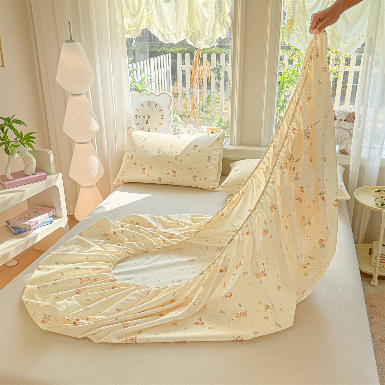 91家纺网 家纺一手货源 找家纺 女子家纺 2026新款全棉纯棉印花卡通单床笠 芝士星星仔