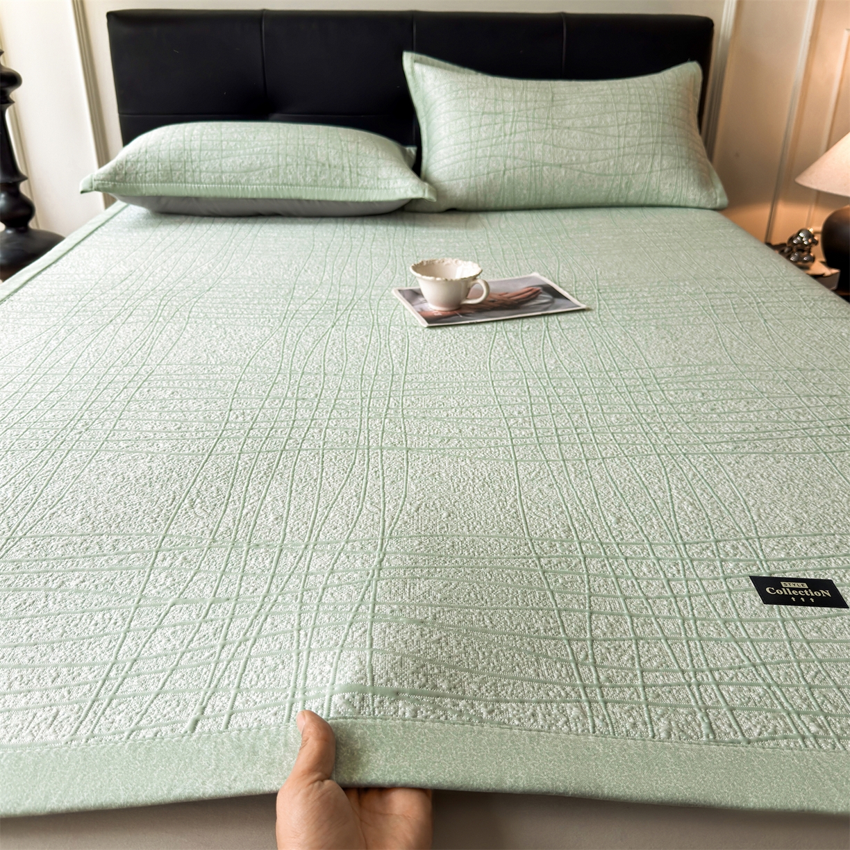 耐思家纺 2026新款复合三明治PE乙纶提花冰豆豆凉席罗马曲线系列（提供买家秀） 罗马曲线-绿床席款