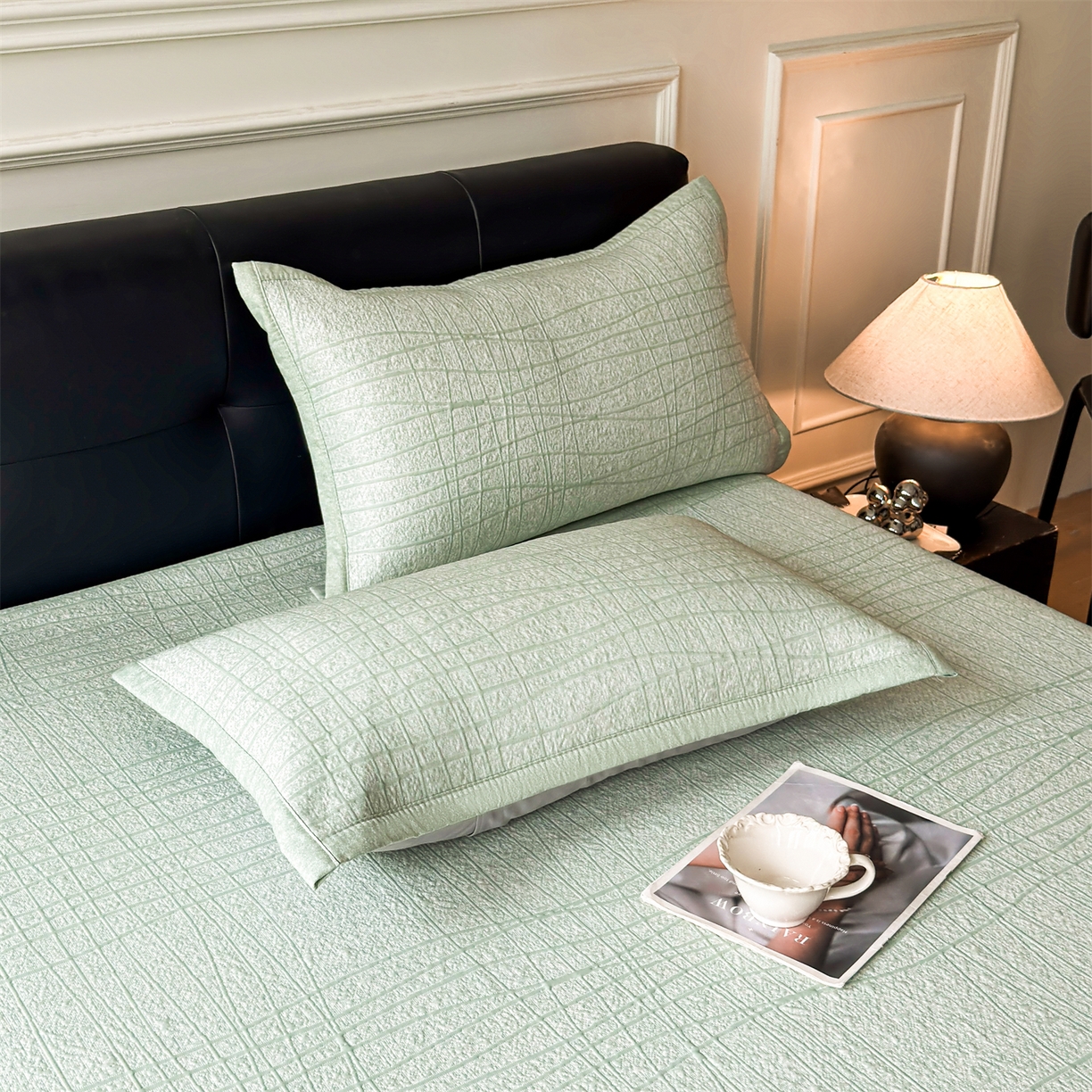 91家纺网 家纺一手货源 找家纺 耐思家纺 2026新款复合三明治PE乙纶提花冰豆豆凉席罗马曲线系列（提供买家秀） 罗马曲线-绿床席款