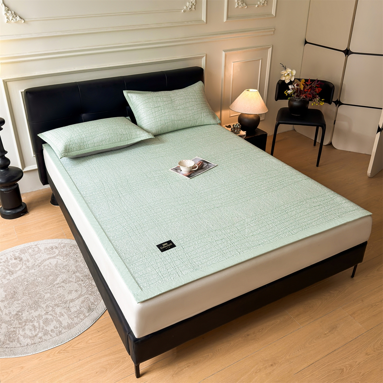 91家纺网 家纺一手货源 找家纺 耐思家纺 2026新款复合三明治PE乙纶提花冰豆豆凉席罗马曲线系列（提供买家秀） 罗马曲线-绿床席款