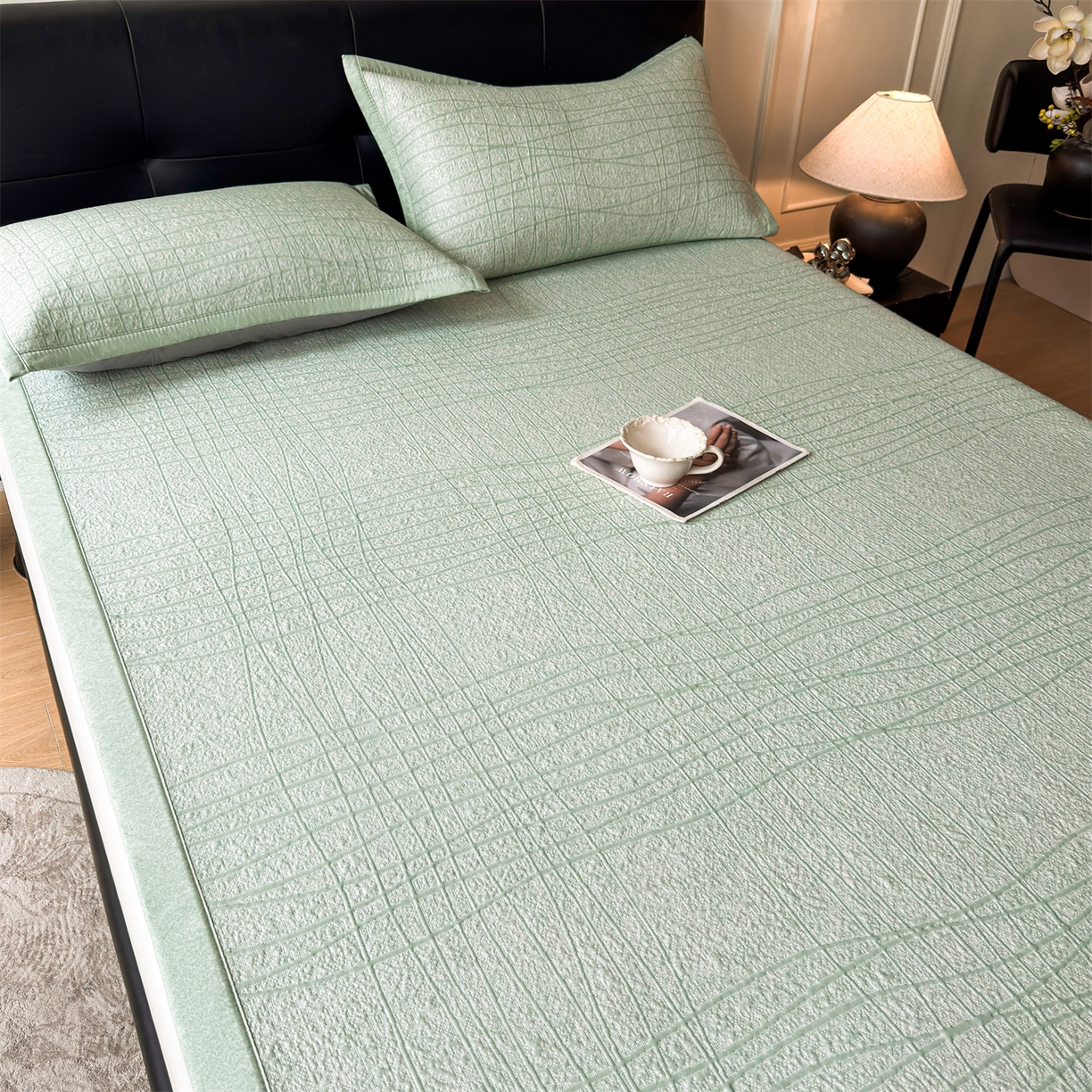 91家纺网 家纺一手货源 找家纺 耐思家纺 2026新款复合三明治PE乙纶提花冰豆豆凉席罗马曲线系列（提供买家秀） 罗马曲线-绿床席款