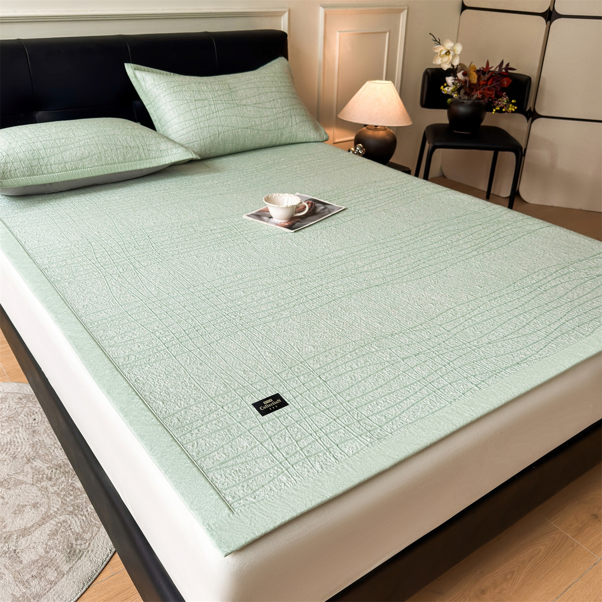 91家纺网 家纺一手货源 找家纺 耐思家纺 2026新款复合三明治PE乙纶提花冰豆豆凉席罗马曲线系列（提供买家秀） 罗马曲线-绿床席款