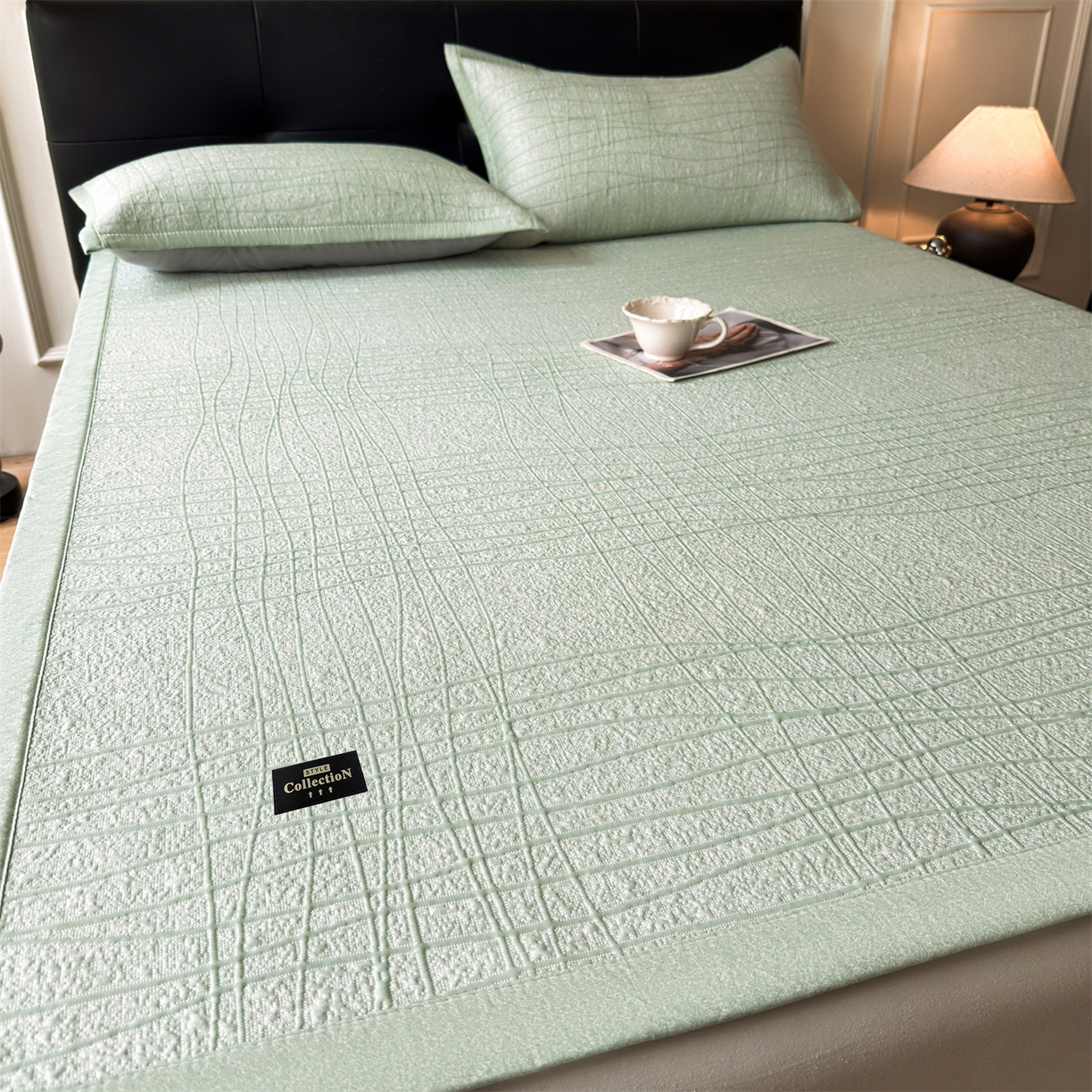 91家纺网 家纺一手货源 找家纺 耐思家纺 2026新款复合三明治PE乙纶提花冰豆豆凉席罗马曲线系列（提供买家秀） 罗马曲线-绿床席款