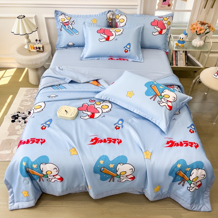 91家纺网 家纺一手货源 找家纺 云恋家纺 2026新款正版授权卡通冰丝夏凉被夏被空调被四件套 夏被-奥特曼科学家