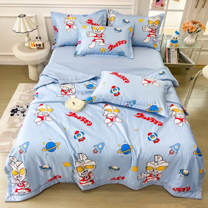 91家纺网 家纺一手货源 找家纺 云恋家纺 2026新款正版授权卡通冰丝夏凉被夏被空调被四件套 夏被-功夫奥特曼