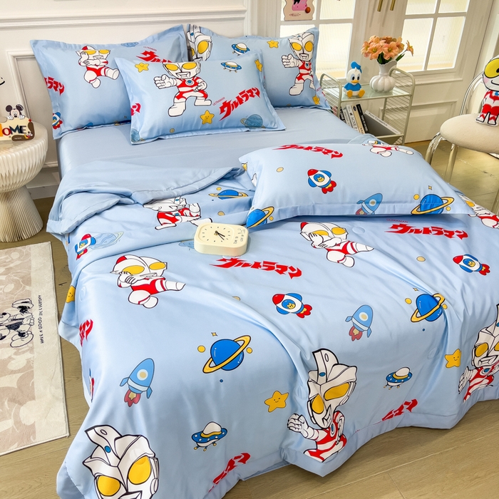 91家纺网 家纺一手货源 找家纺 云恋家纺 2026新款正版授权卡通冰丝夏凉被夏被空调被四件套 夏被-功夫奥特曼