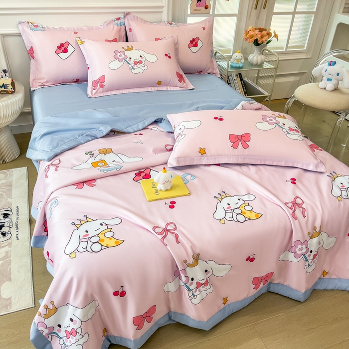 91家纺网 家纺一手货源 找家纺 云恋家纺 2026新款正版授权卡通冰丝夏凉被夏被空调被四件套 夏被-蝴蝶结大耳狗