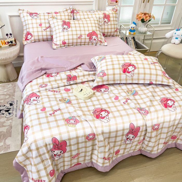 91家纺网 家纺一手货源 找家纺 云恋家纺 2026新款正版授权卡通冰丝夏凉被夏被空调被四件套 夏被-格格美乐蒂