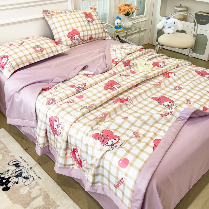 91家纺网 家纺一手货源 找家纺 云恋家纺 2026新款正版授权卡通冰丝夏凉被夏被空调被四件套 夏被-格格美乐蒂