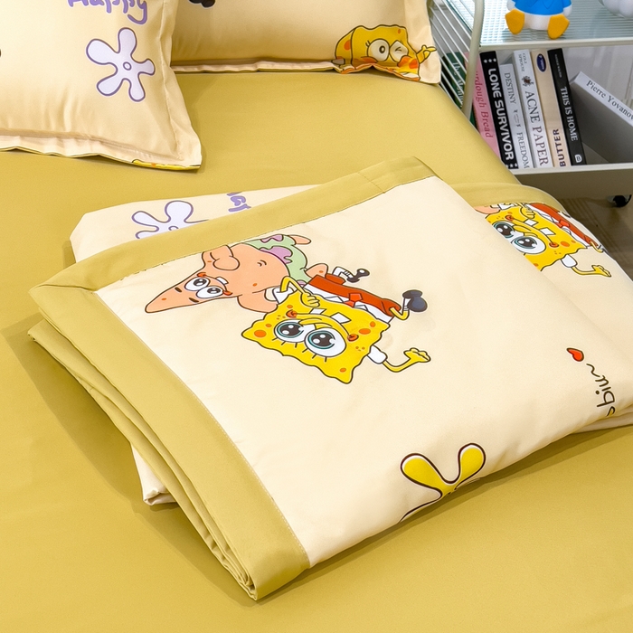 91家纺网 家纺一手货源 找家纺 云恋家纺 2026新款正版授权卡通冰丝夏凉被夏被空调被四件套 夏被-嘟嘟海绵宝宝