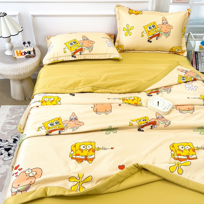 91家纺网 家纺一手货源 找家纺 云恋家纺 2026新款正版授权卡通冰丝夏凉被夏被空调被四件套 夏被-嘟嘟海绵宝宝