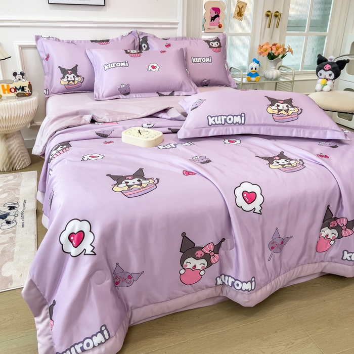 91家纺网 家纺一手货源 找家纺 云恋家纺 2026新款正版授权卡通冰丝夏凉被夏被空调被四件套 夏被-心心库洛米