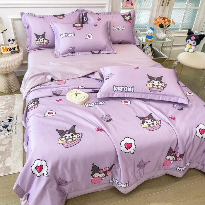 91家纺网 家纺一手货源 找家纺 云恋家纺 2026新款正版授权卡通冰丝夏凉被夏被空调被四件套 夏被-心心库洛米