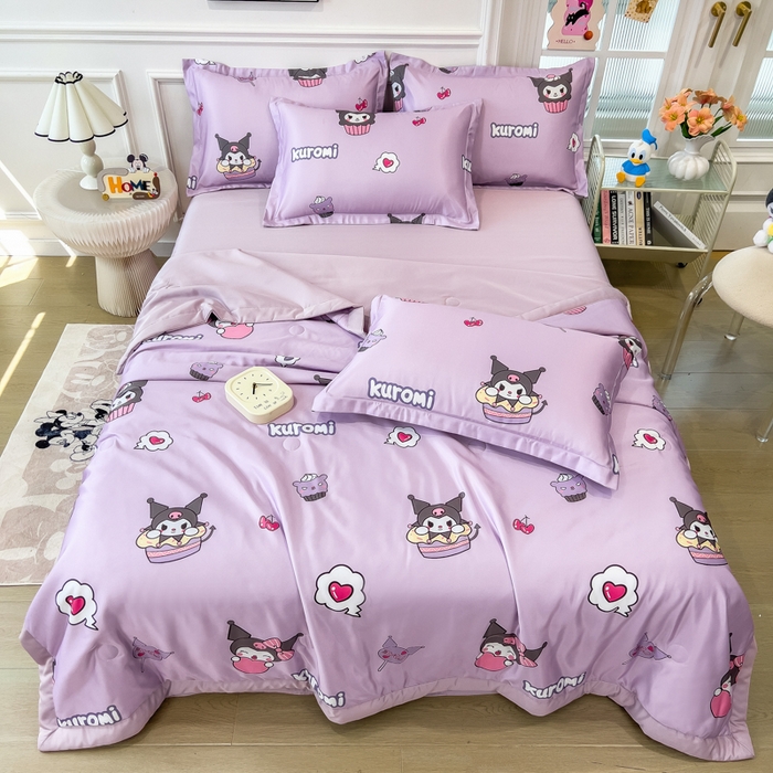 91家纺网 家纺一手货源 找家纺 云恋家纺 2026新款正版授权卡通冰丝夏凉被夏被空调被四件套 夏被-心心库洛米