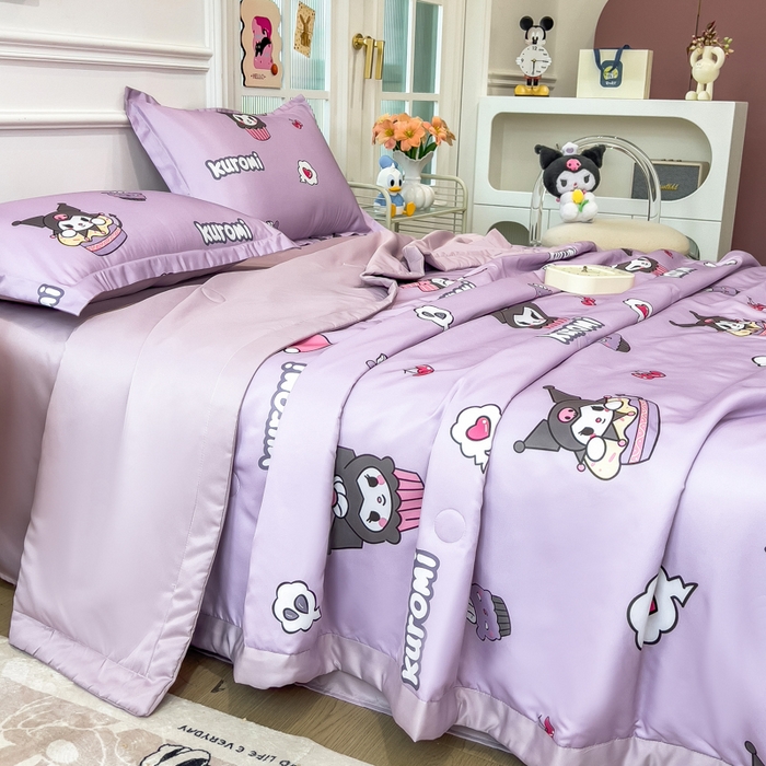 91家纺网 家纺一手货源 找家纺 云恋家纺 2026新款正版授权卡通冰丝夏凉被夏被空调被四件套 夏被-心心库洛米