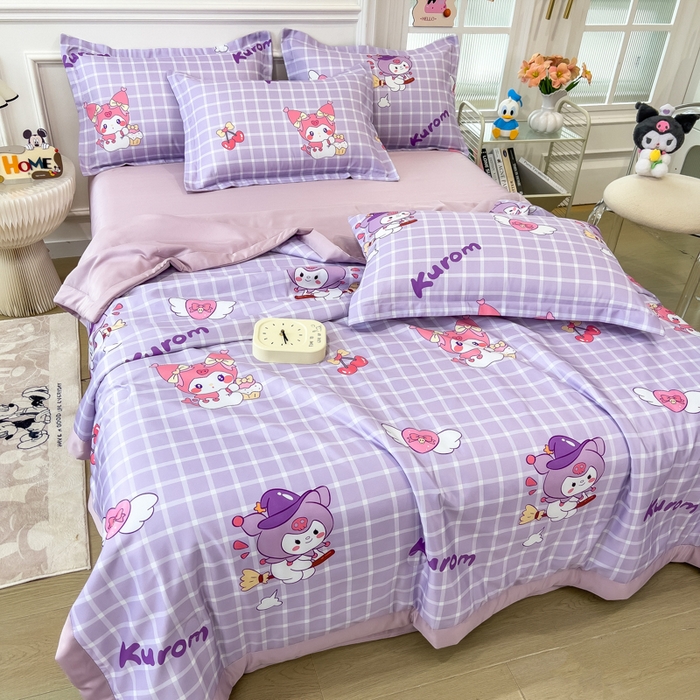 91家纺网 家纺一手货源 找家纺 云恋家纺 2026新款正版授权卡通冰丝夏凉被夏被空调被四件套 夏被-格格库洛米