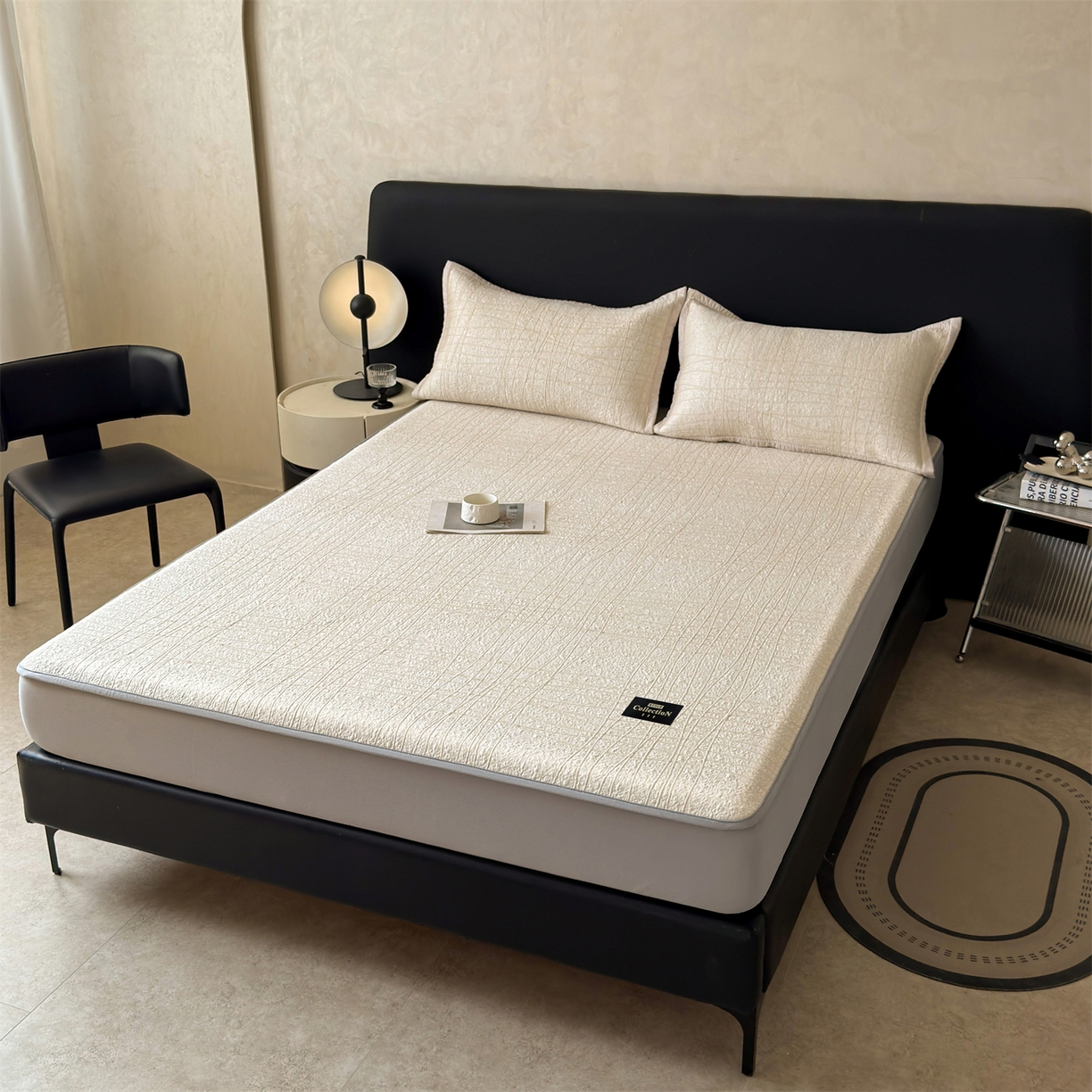 91家纺网 家纺一手货源 找家纺 耐思家纺 2026新款复合三明治PE乙纶提花冰豆豆凉席罗马曲线系列（提供买家秀） 罗马曲线-卡其床笠款