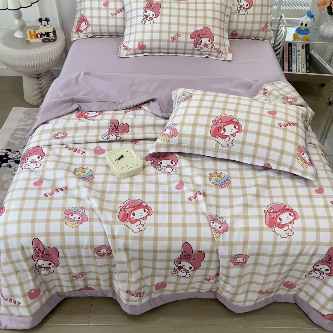 91家纺网 家纺一手货源 找家纺 云恋家纺 2026新款正版授权卡通冰丝夏凉被夏被空调被四件套 夏被-格格美乐蒂