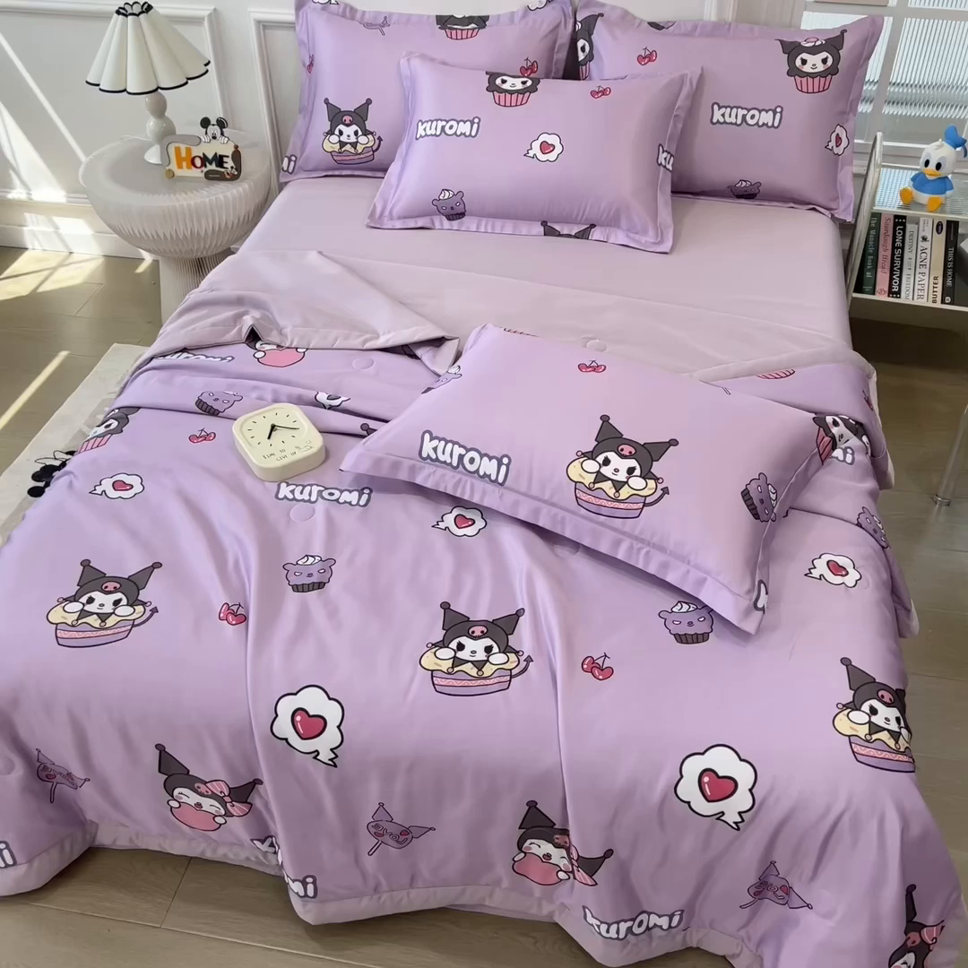 91家纺网 家纺一手货源 找家纺 云恋家纺 2026新款正版授权卡通冰丝夏凉被夏被空调被四件套 夏被-心心库洛米