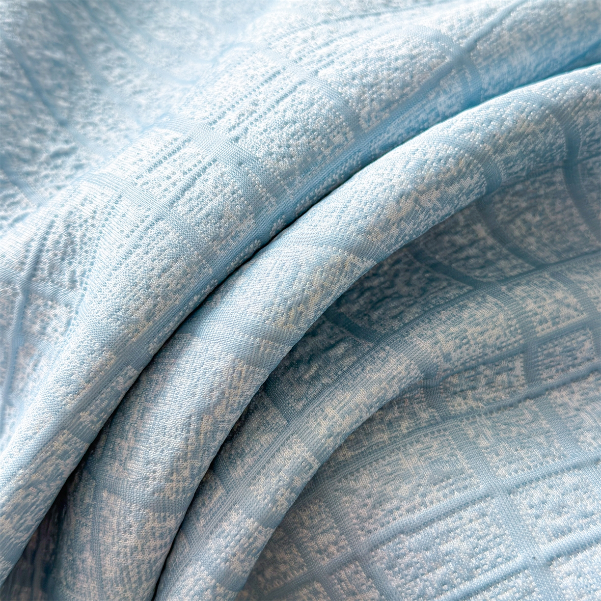 91家纺网 家纺一手货源 找家纺 耐思家纺 2026新款复合三明治PE乙纶提花冰豆豆凉席罗马曲线系列（提供买家秀） 罗马曲线-蓝床笠款