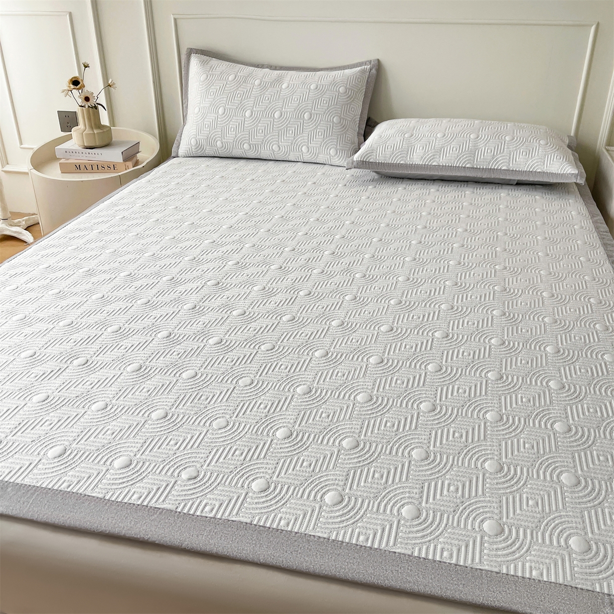 91家纺网 家纺一手货源 找家纺 （总）耐思家纺 2026新款高端三明治硅胶复合PE乙纶提花冰豆豆凉席空调席韩版NIS系列（提供买家秀）床席款