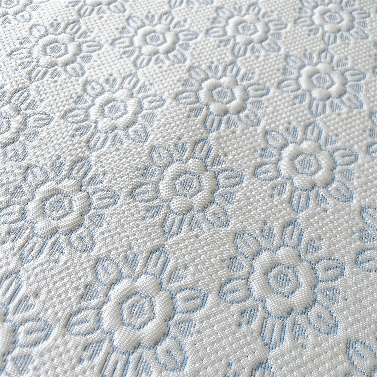 91家纺网 家纺一手货源 找家纺 耐思家纺 2026新款高端三明治硅胶复合PE乙纶提花冰豆豆凉席空调席韩版NIS系列（提供买家秀）床席款 韩INS-璇花蓝