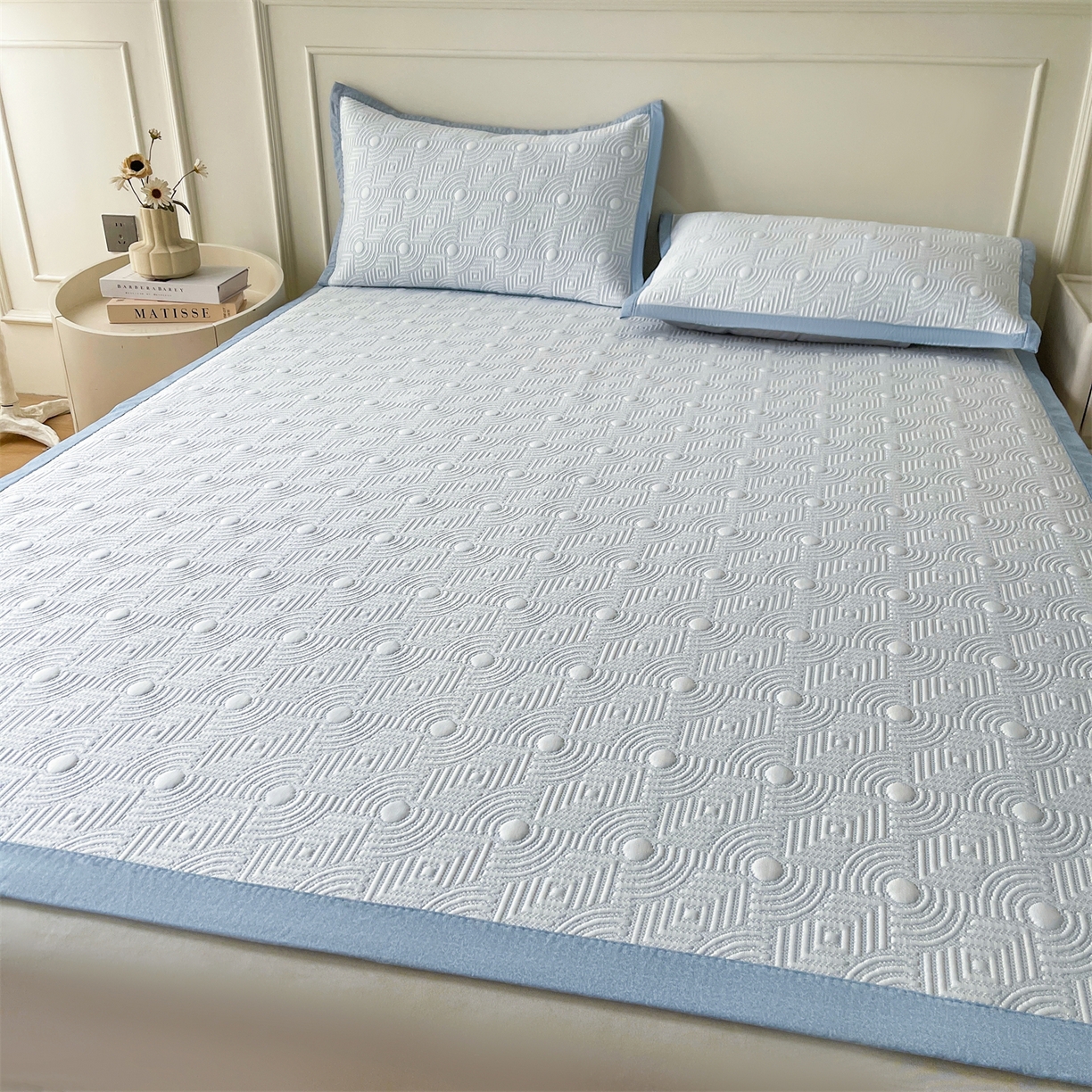 耐思家纺 2026新款高端三明治硅胶复合PE乙纶提花冰豆豆凉席空调席韩版NIS系列（提供买家秀）床席款 韩INS-方圆蓝