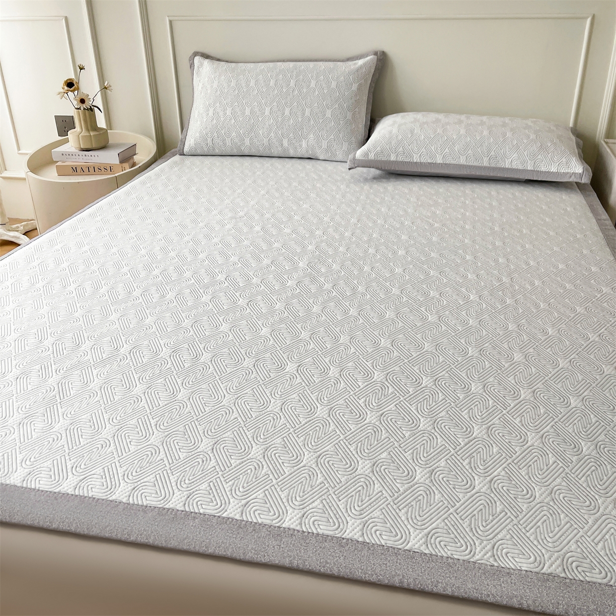 耐思家纺 2026新款高端三明治硅胶复合PE乙纶提花冰豆豆凉席空调席韩版NIS系列（提供买家秀）床席款 韩INS-峰回灰