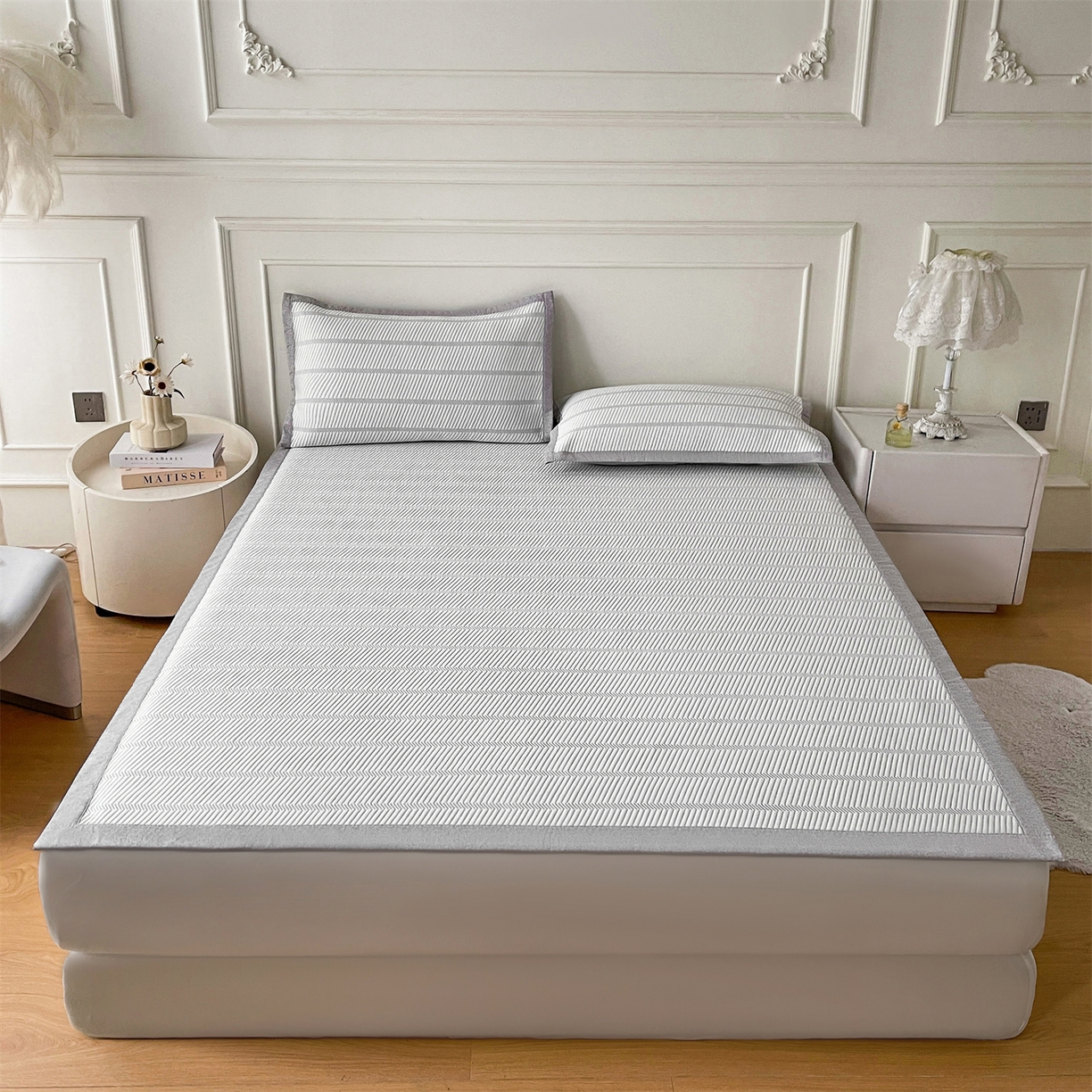 91家纺网 家纺一手货源 找家纺 耐思家纺 2026新款高端三明治硅胶复合PE乙纶提花冰豆豆凉席空调席韩版NIS系列（提供买家秀）床席款 韩INS-韩结