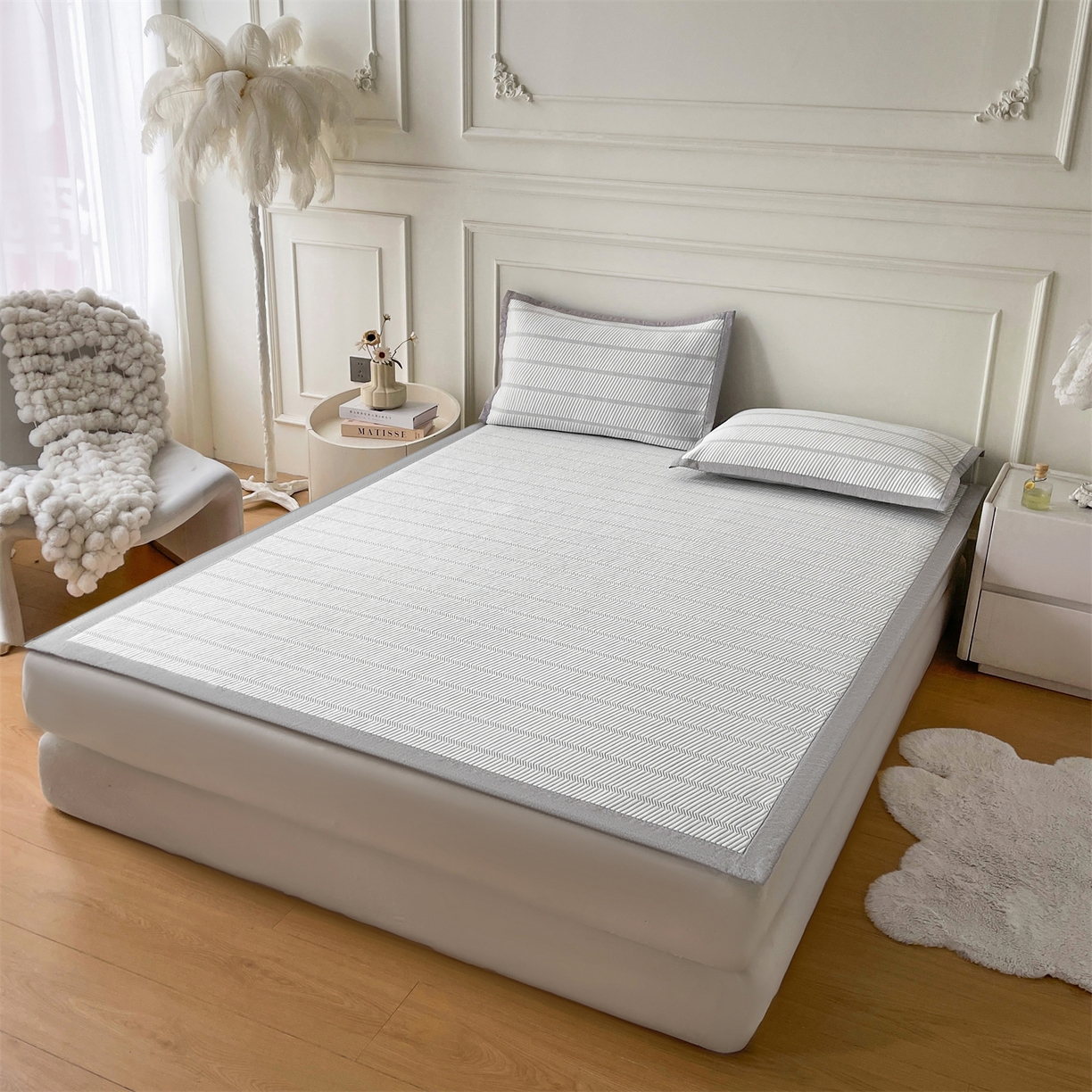 91家纺网 家纺一手货源 找家纺 耐思家纺 2026新款高端三明治硅胶复合PE乙纶提花冰豆豆凉席空调席韩版NIS系列（提供买家秀）床席款 韩INS-韩结