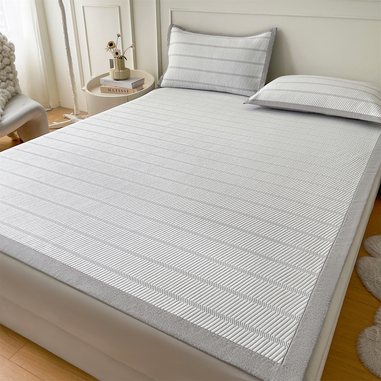 91家纺网 家纺一手货源 找家纺 耐思家纺 2026新款高端三明治硅胶复合PE乙纶提花冰豆豆凉席空调席韩版NIS系列（提供买家秀）床席款 韩INS-韩结