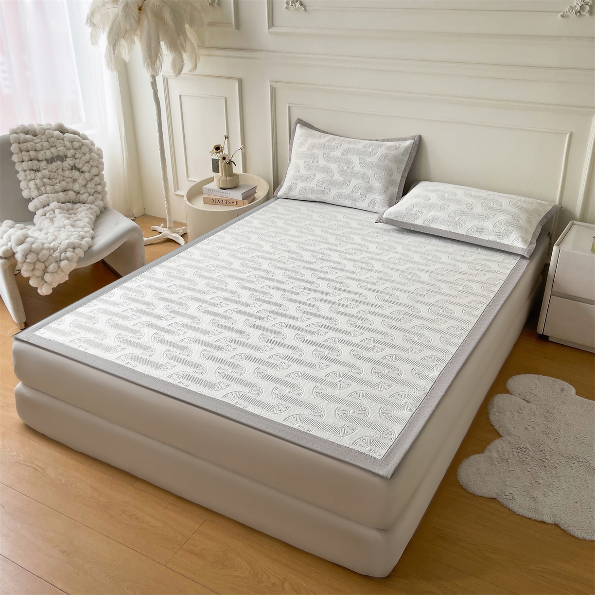 91家纺网 家纺一手货源 找家纺 耐思家纺 2026新款高端三明治硅胶复合PE乙纶提花冰豆豆凉席空调席韩版NIS系列（提供买家秀）床席款 韩INS-云间环