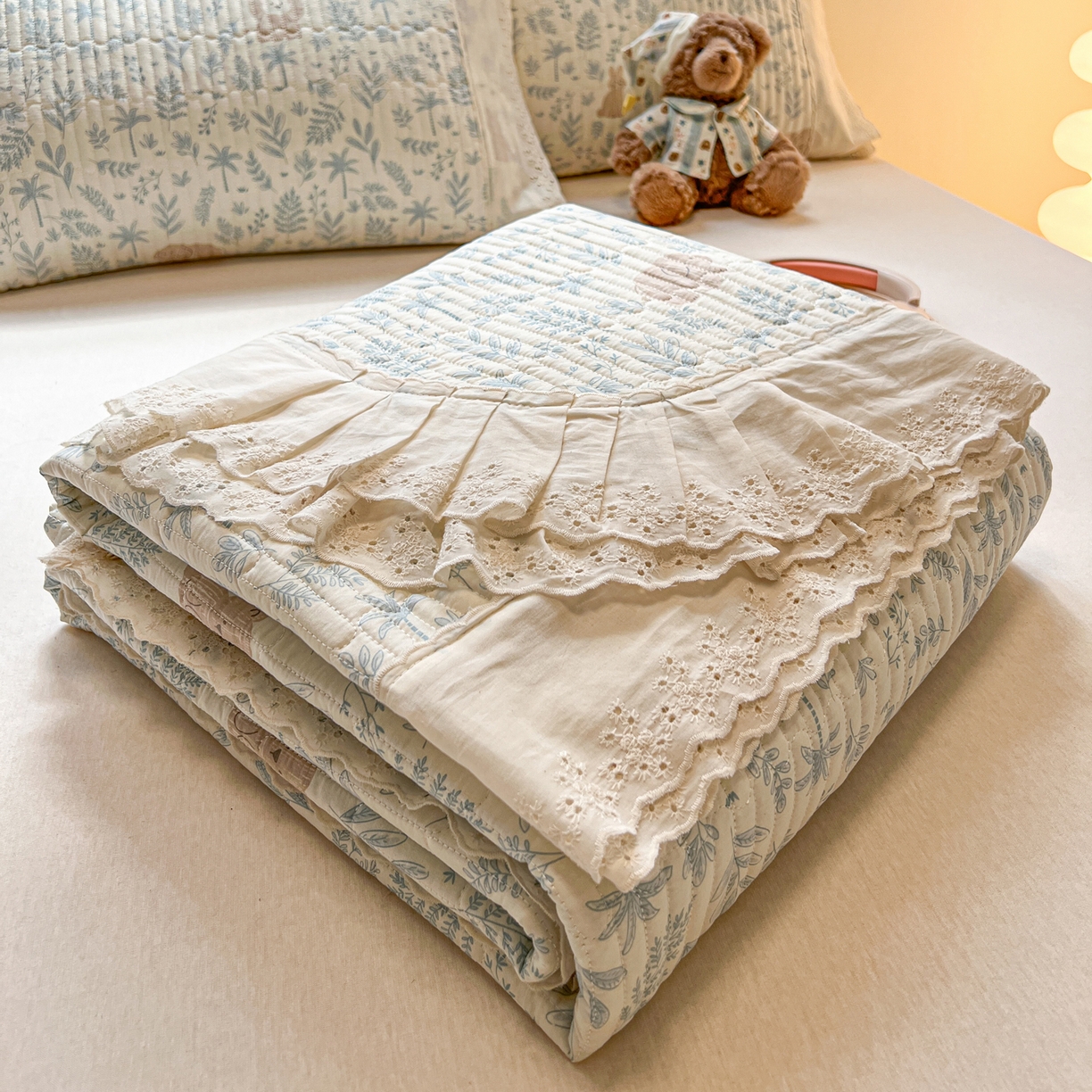 91家纺网 家纺一手货源 找家纺 （总）舒居家纺 2026春夏新款花边款全棉印花单床盖 床盖单件（第一批）