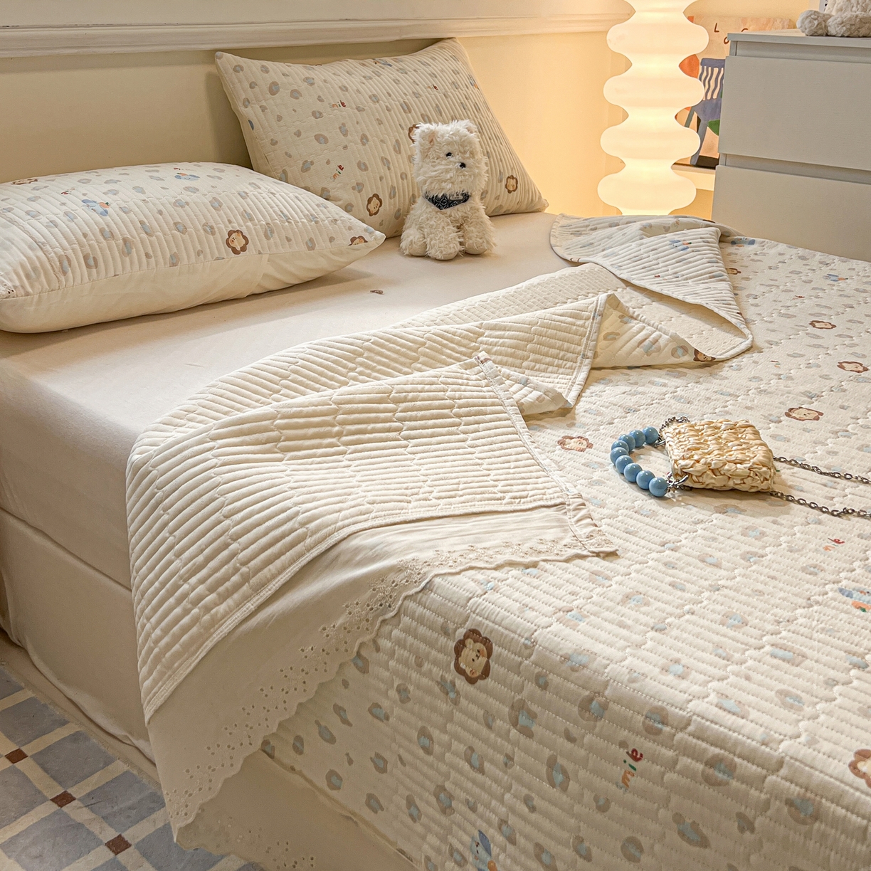 91家纺网 家纺一手货源 找家纺 舒居家纺 2026春夏新款花边款全棉印花单床盖 床盖单件（第一批） 缤纷乐园