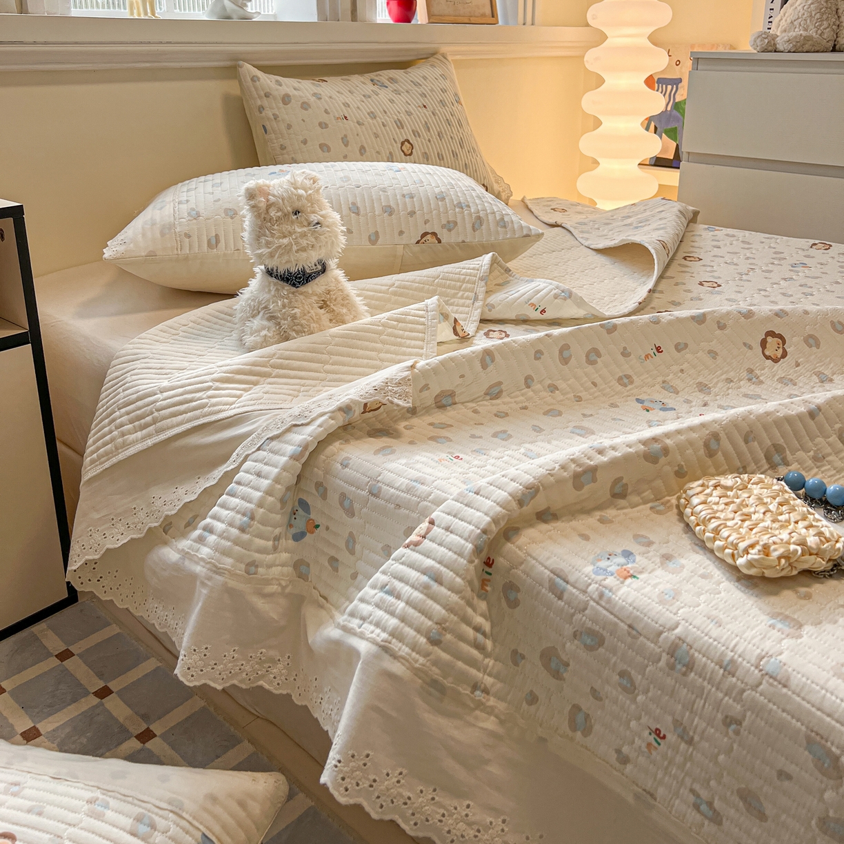 91家纺网 家纺一手货源 找家纺 舒居家纺 2026春夏新款花边款全棉印花单床盖 床盖单件（第一批） 缤纷乐园