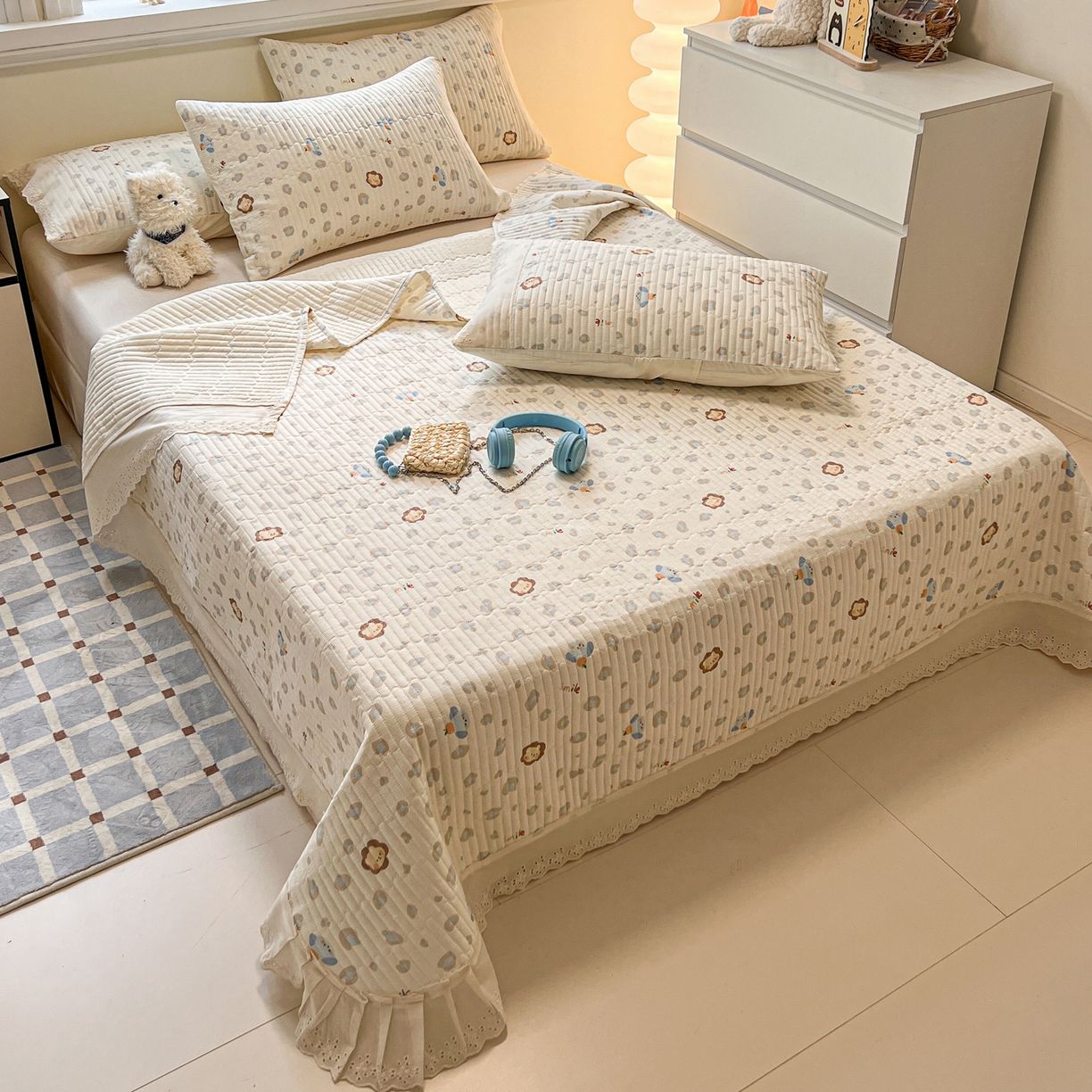 91家纺网 家纺一手货源 找家纺 舒居家纺 2026春夏新款花边款全棉印花单床盖 床盖单件（第一批） 缤纷乐园