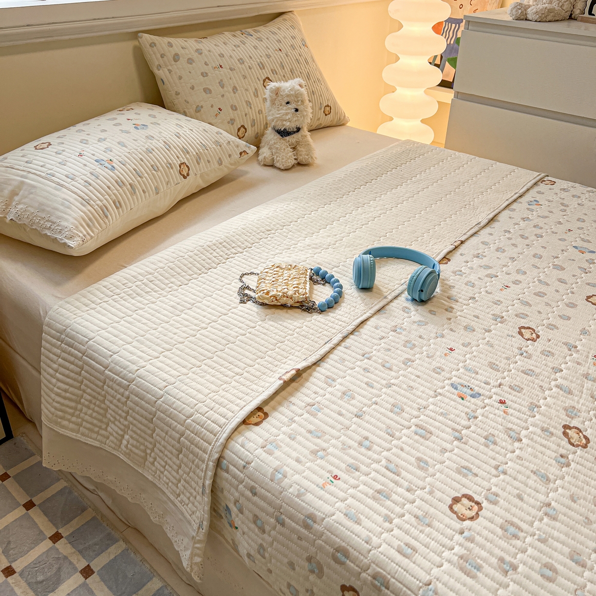 91家纺网 家纺一手货源 找家纺 舒居家纺 2026春夏新款花边款全棉印花单床盖 床盖单件（第一批） 缤纷乐园