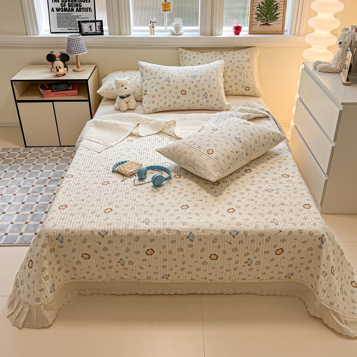 91家纺网 家纺一手货源 找家纺 舒居家纺 2026春夏新款花边款全棉印花单床盖 床盖单件（第一批） 缤纷乐园