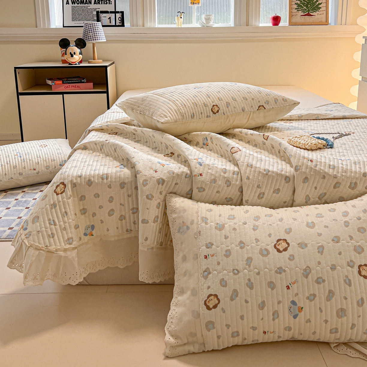 91家纺网 家纺一手货源 找家纺 舒居家纺 2026春夏新款花边款全棉印花单床盖 床盖单件（第一批） 缤纷乐园