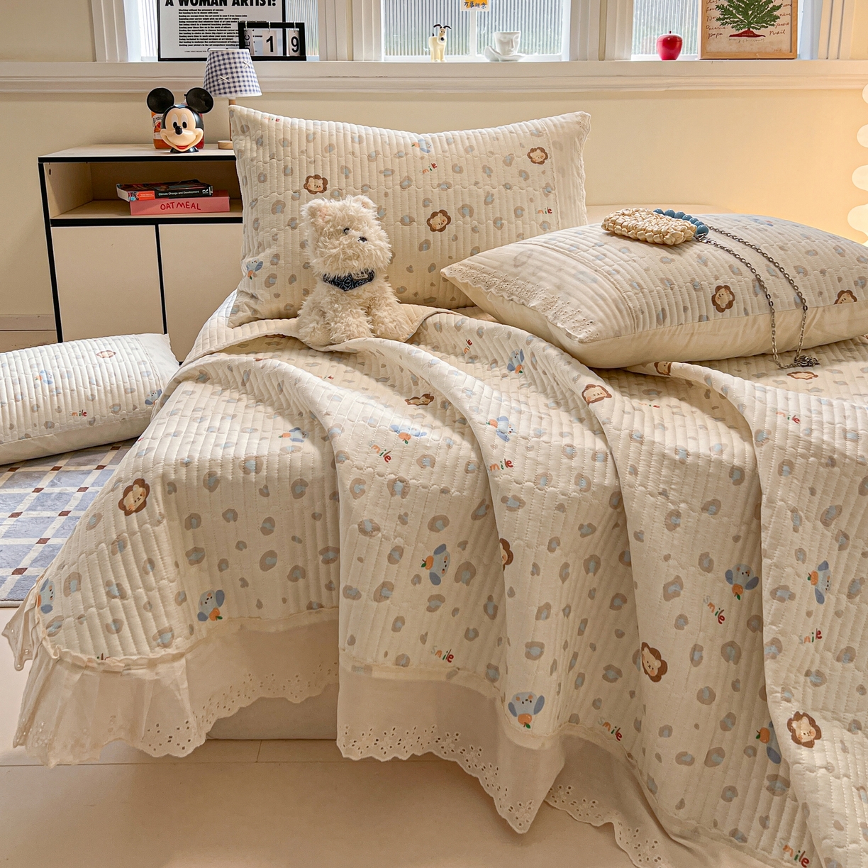 91家纺网 家纺一手货源 找家纺 舒居家纺 2026春夏新款花边款全棉印花单床盖 床盖单件（第一批） 缤纷乐园