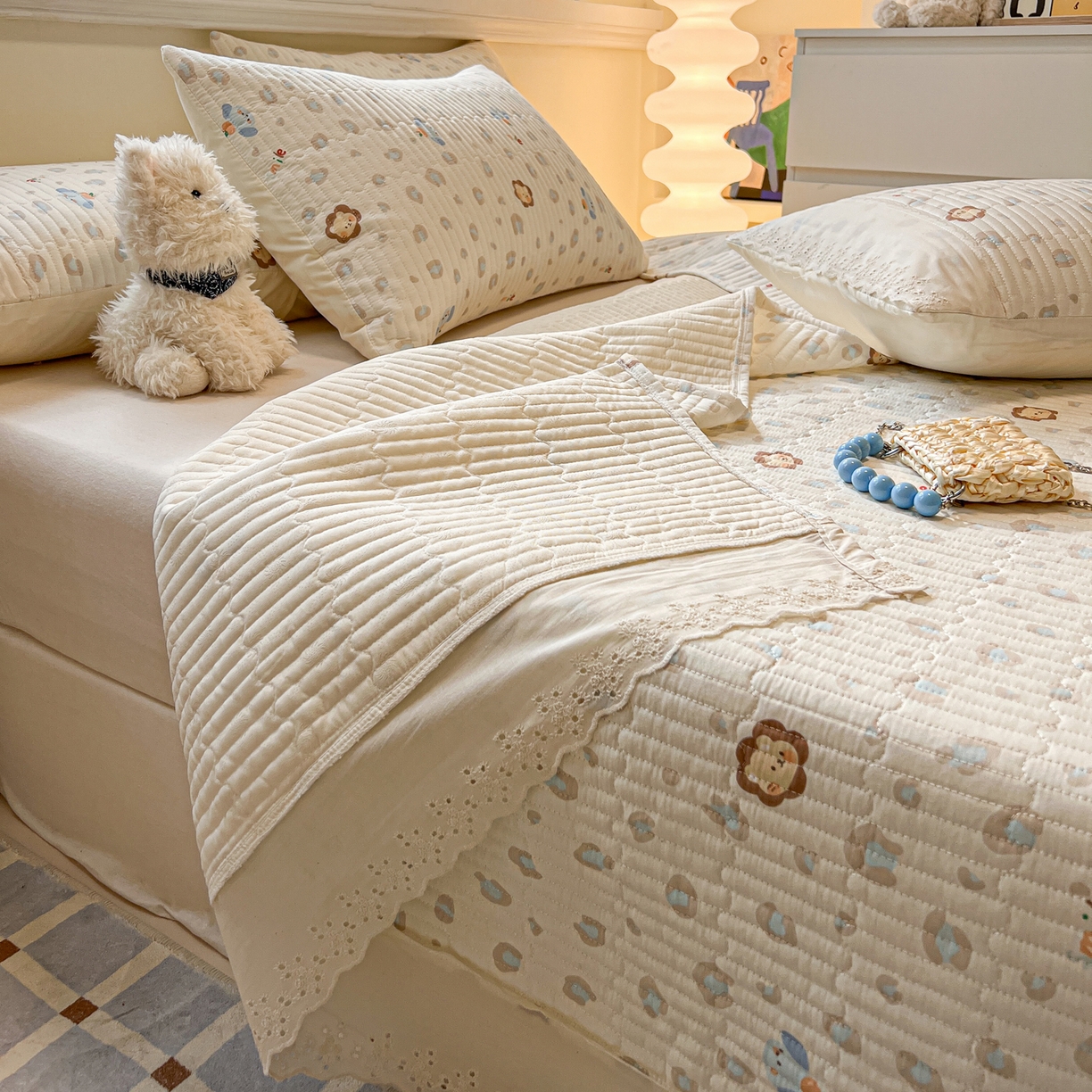 91家纺网 家纺一手货源 找家纺 舒居家纺 2026春夏新款花边款全棉印花单床盖 床盖单件（第一批） 缤纷乐园